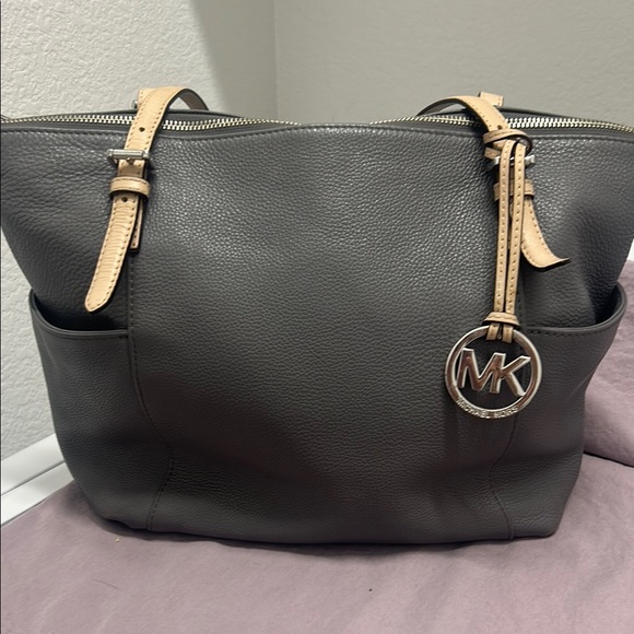 Michael Kors Handbags - Michael Kors Gray and Tan Shoulder Bag with Gold Accents